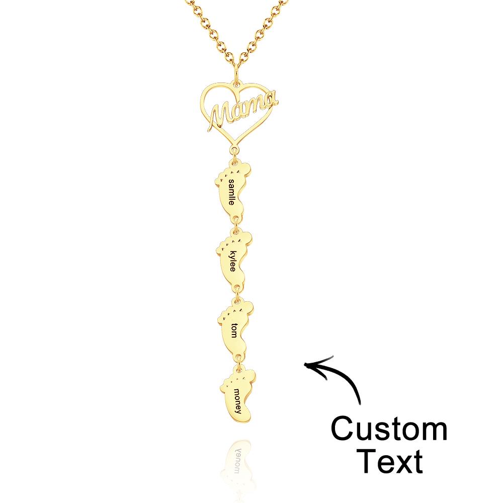 Custom Engraved Name Necklace Love MaMa Heart Baby Feet Charm
