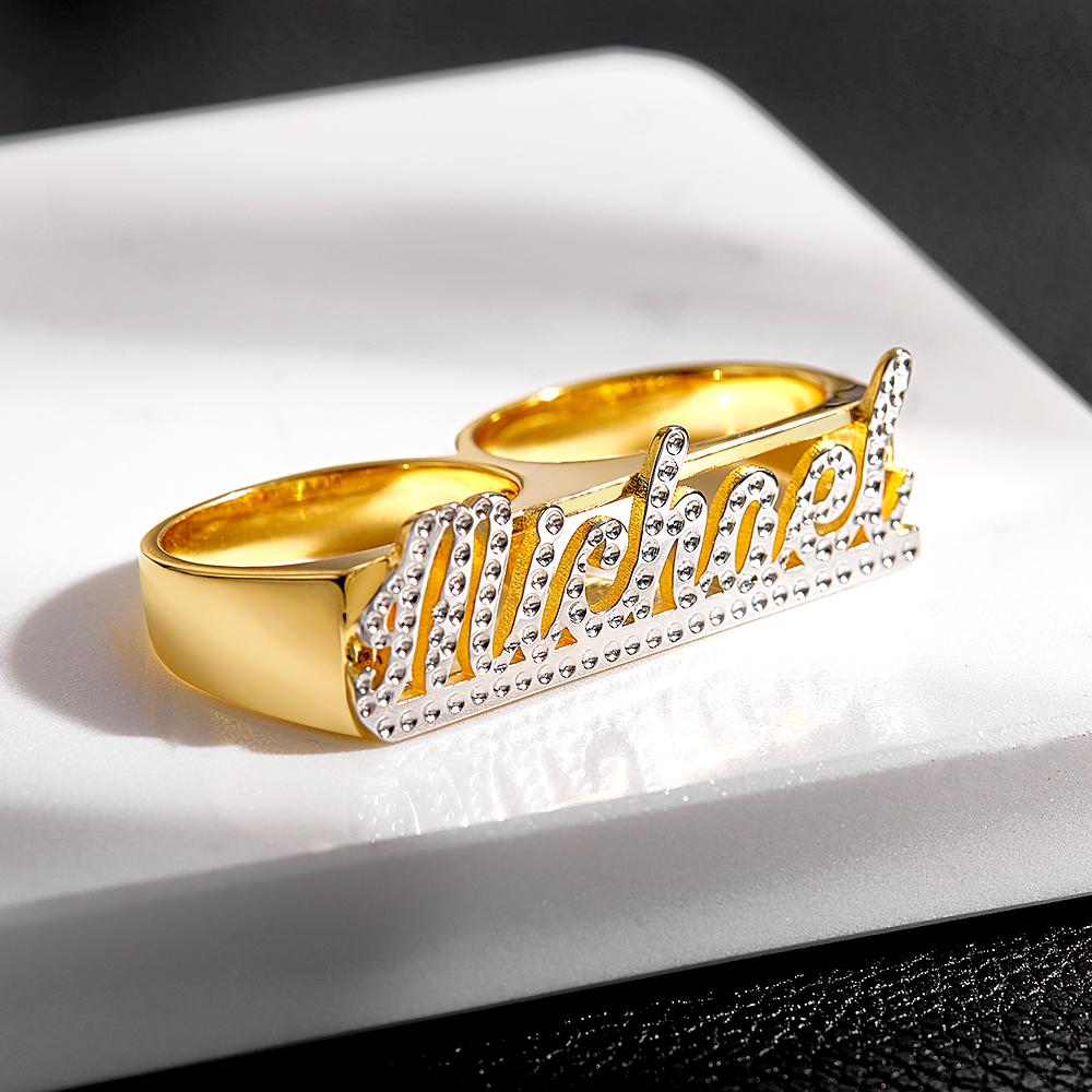 Custom Two Finger Name Ring Personalised Men's Double Band Ring Gift for Him