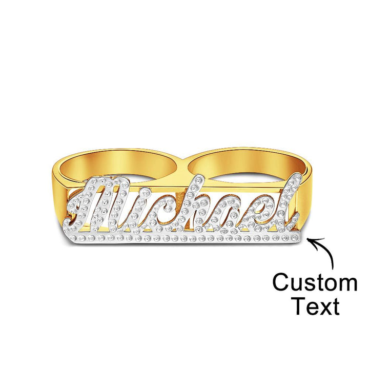 Custom Two Finger Name Ring Personalised Men's Double Band Ring Gift for Him