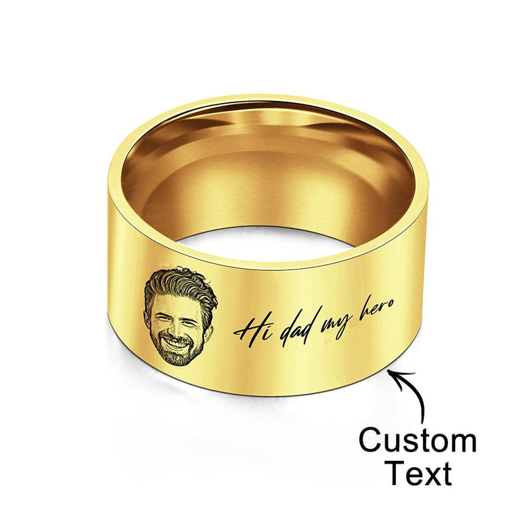 Custom Men's Ring Personalized Photo Ring With Engraved Words Perfect Gift For Daddy On Father's Day