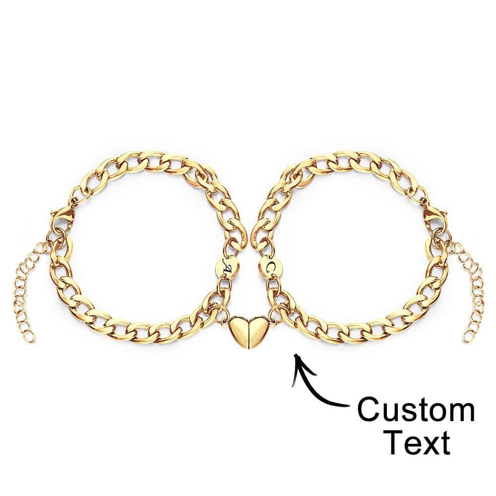 Custom Engraved Bracelet Personalized Letter Couples Cuban Magnetic Bracelet Set