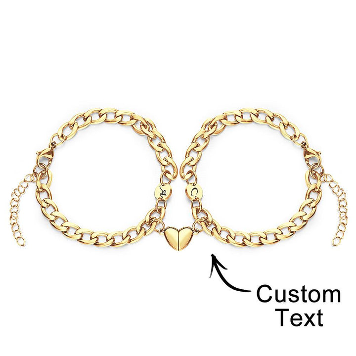 Custom Engraved Bracelet Personalized Letter Couples Cuban Magnetic Bracelet Set