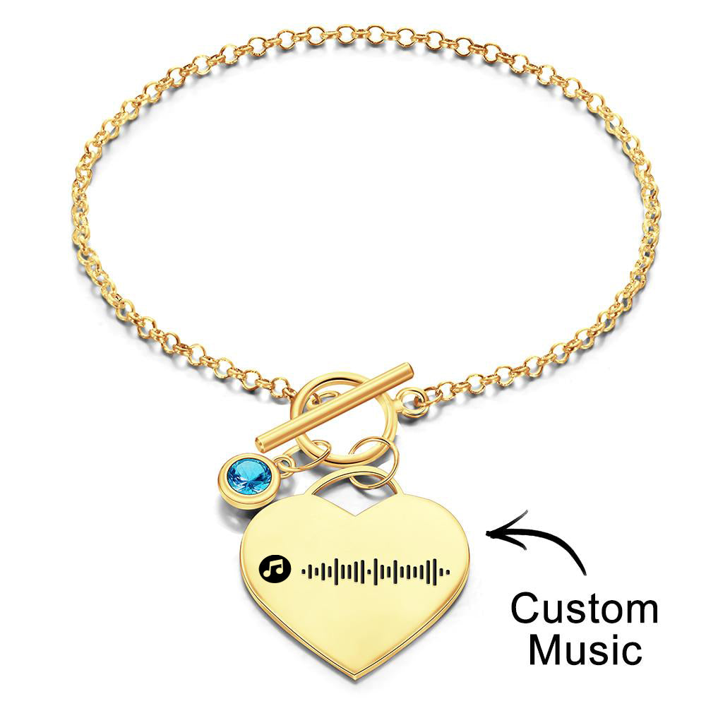 Custom Music Code Heart Bracelet with Birthstone Creative Gift for Women