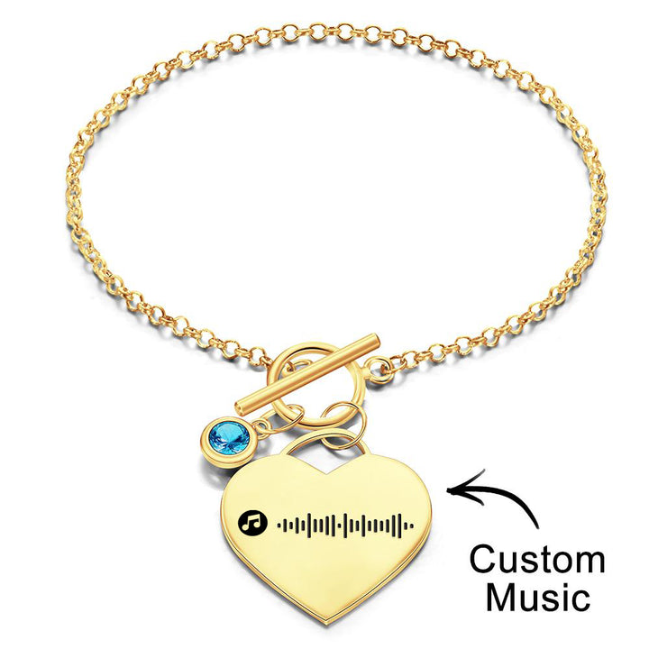 Custom Music Code Heart Bracelet with Birthstone Creative Gift for Women