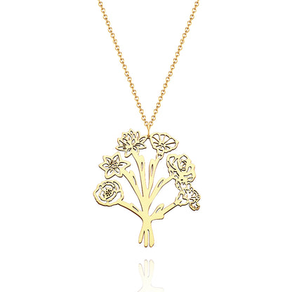 Personalized Combined Birth Flower Bouquet Necklace Bridesmaids' Gifts