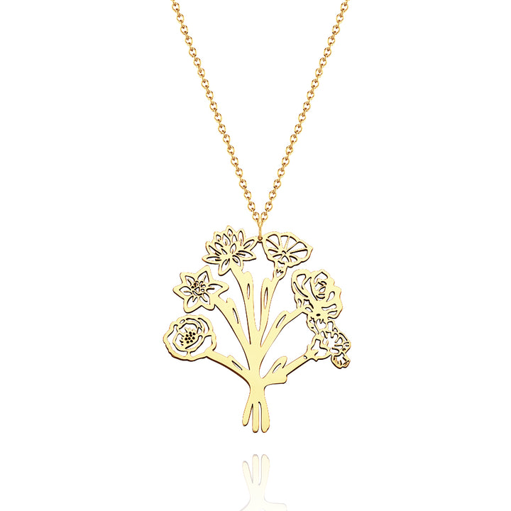 Personalized Combined Birth Flower Bouquet Necklace Bridesmaids' Gifts
