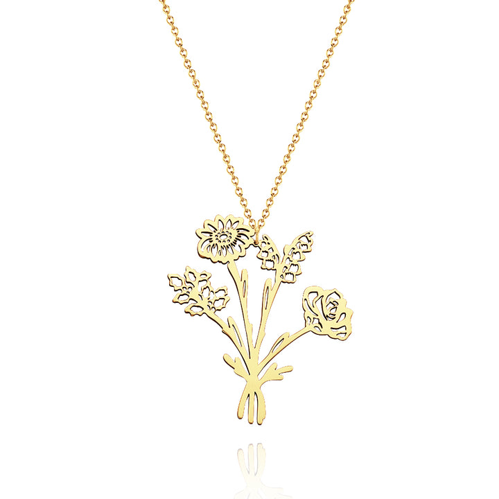Personalized Combined Birth Flower Bouquet Necklace Bridesmaids' Gifts