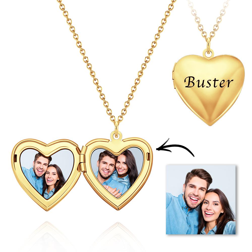 Custom Photo Engraved Necklace Heart-shaped Locket Necklace Creative Gift