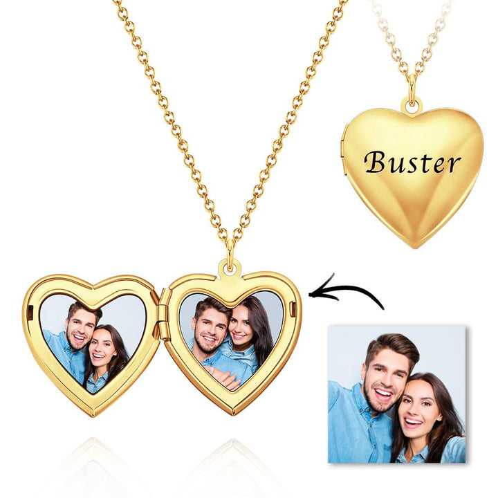 Custom Photo Engraved Necklace Heart-shaped Locket Necklace Creative Gift