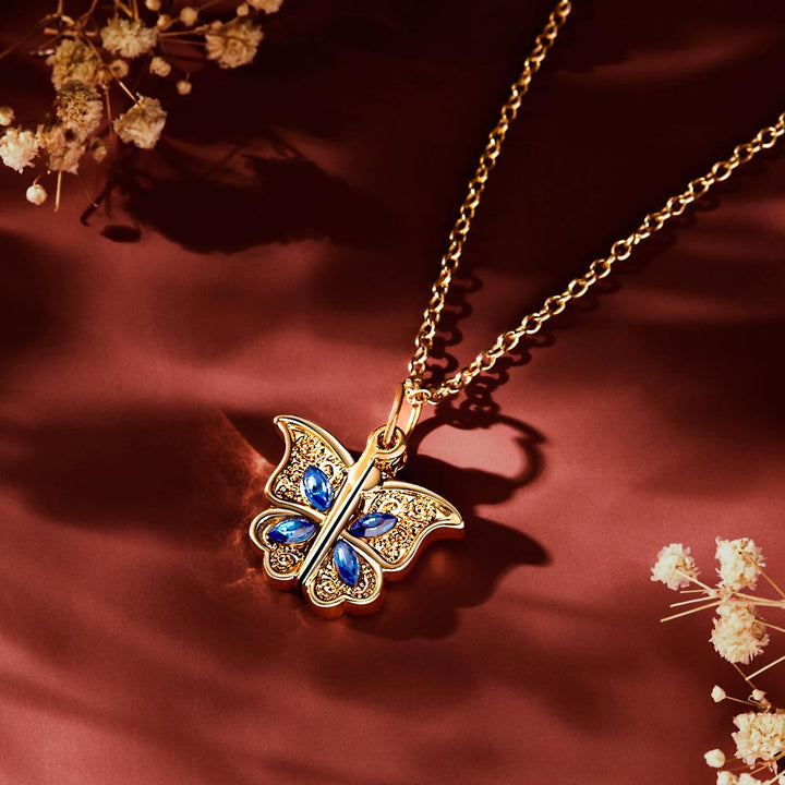Custom Photo Necklace Butterfly Pendant Locket Necklace Gift for Women