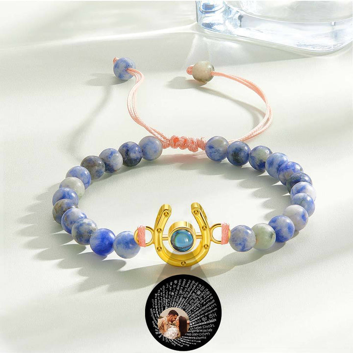 Personalized Horseshoe Charm Photo Projection Beads Bracelet Gift for Horse Lovers