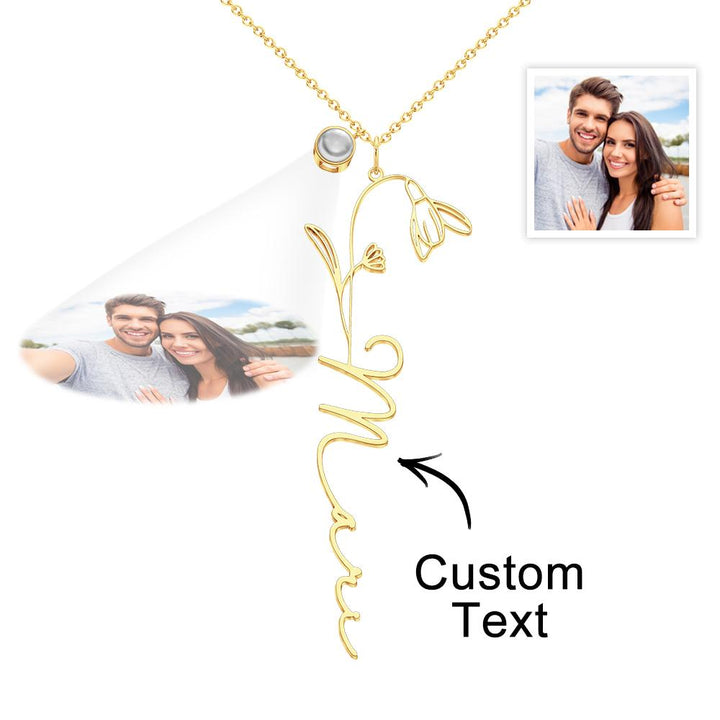 Custom Birth Flower Photo Projection Name Necklace Creative Gift for Women