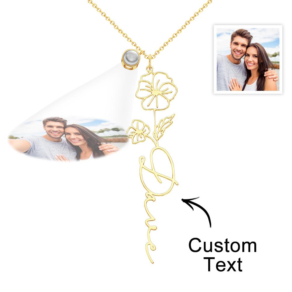 Custom Birth Flower Photo Projection Name Necklace Creative Gift for Women