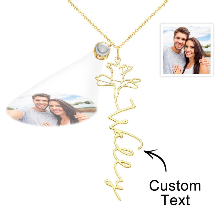 Custom Birth Flower Photo Projection Name Necklace Creative Gift for Women