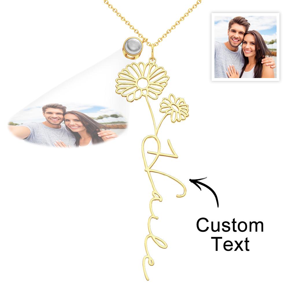 Custom Birth Flower Photo Projection Name Necklace Creative Gift for Women