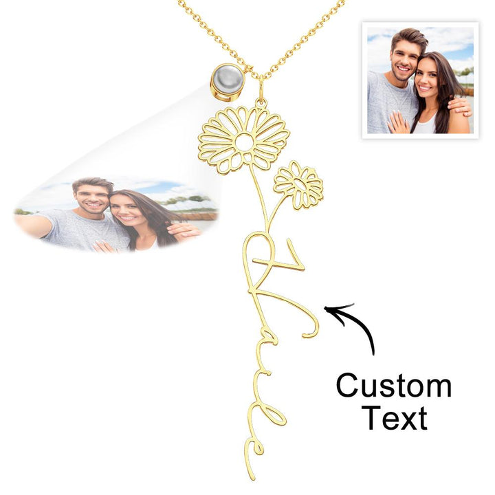 Custom Birth Flower Photo Projection Name Necklace Creative Gift for Women