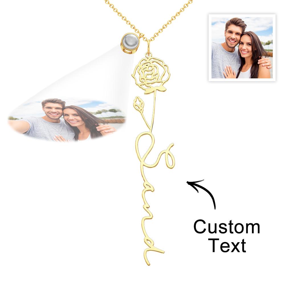 Custom Birth Flower Photo Projection Name Necklace Creative Gift for Women