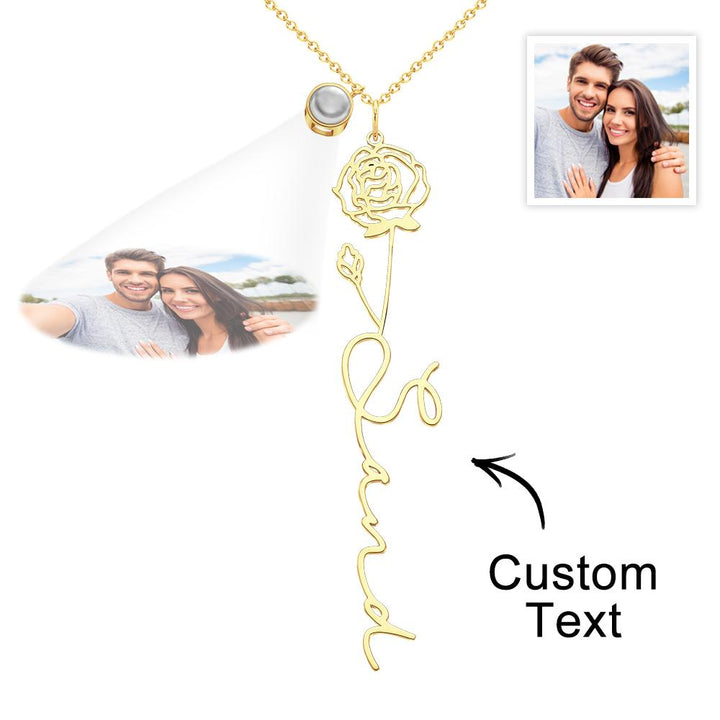 Custom Birth Flower Photo Projection Name Necklace Creative Gift for Women