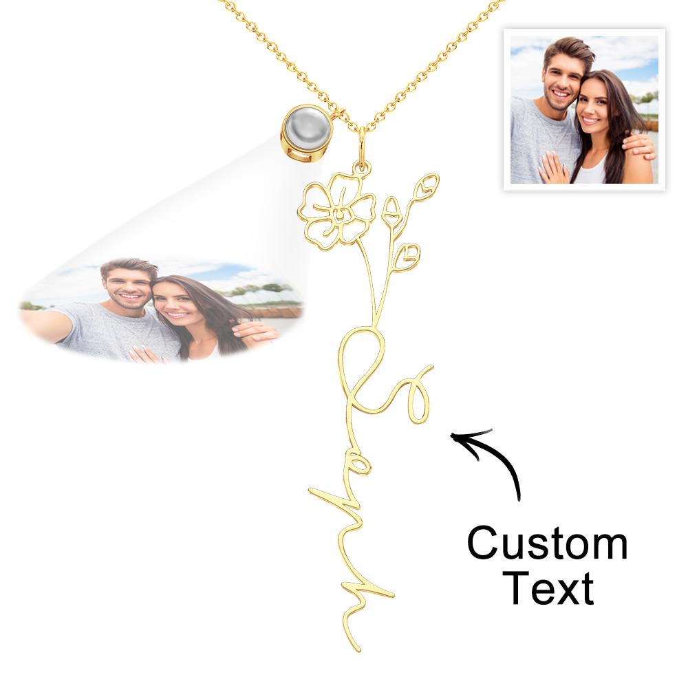 Custom Birth Flower Photo Projection Name Necklace Creative Gift for Women