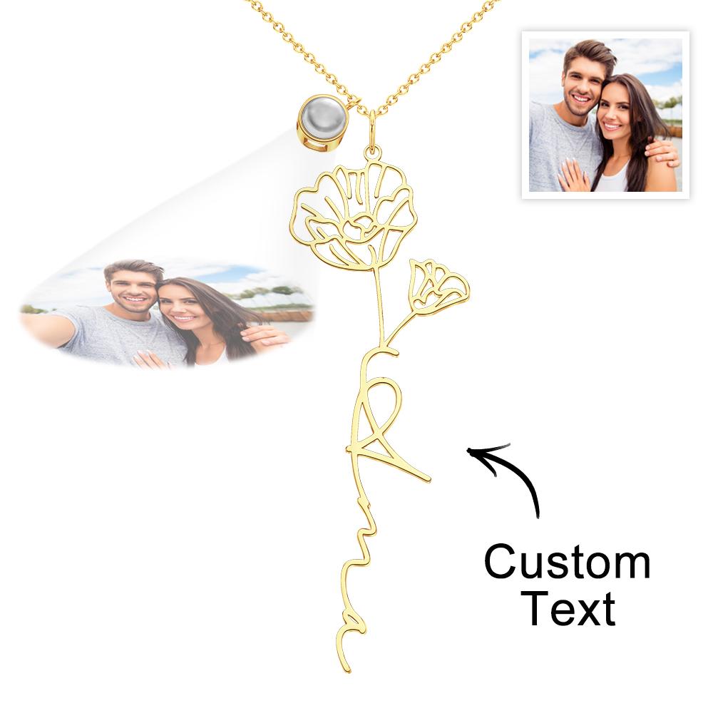Custom Birth Flower Photo Projection Name Necklace Creative Gift for Women