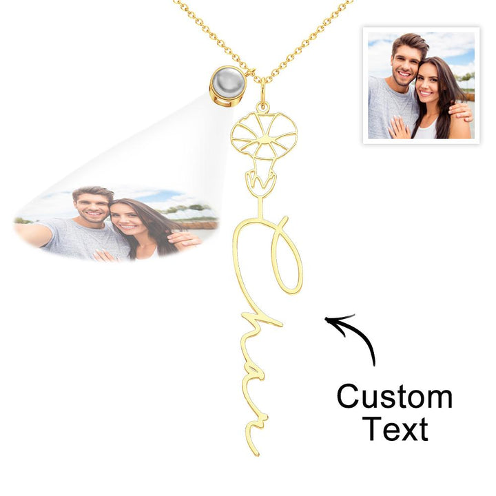 Custom Birth Flower Photo Projection Name Necklace Creative Gift for Women