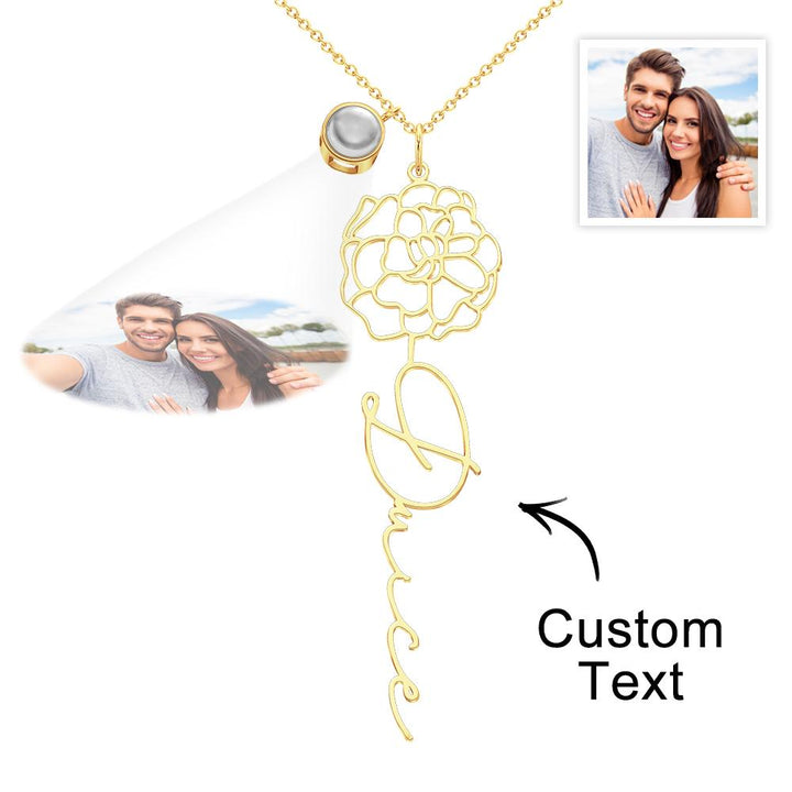 Custom Birth Flower Photo Projection Name Necklace Creative Gift for Women