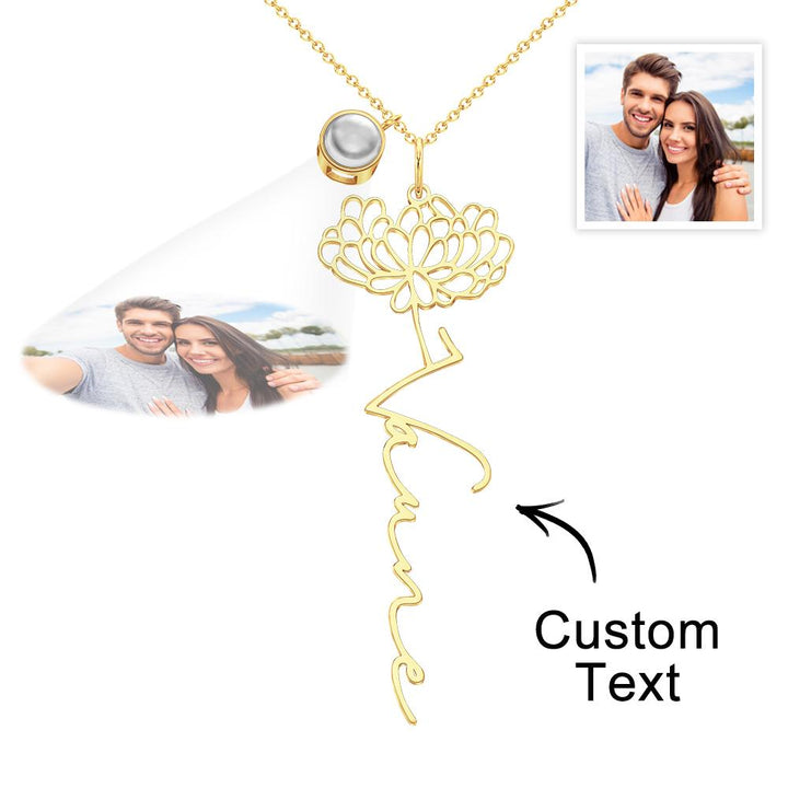 Custom Birth Flower Photo Projection Name Necklace Creative Gift for Women