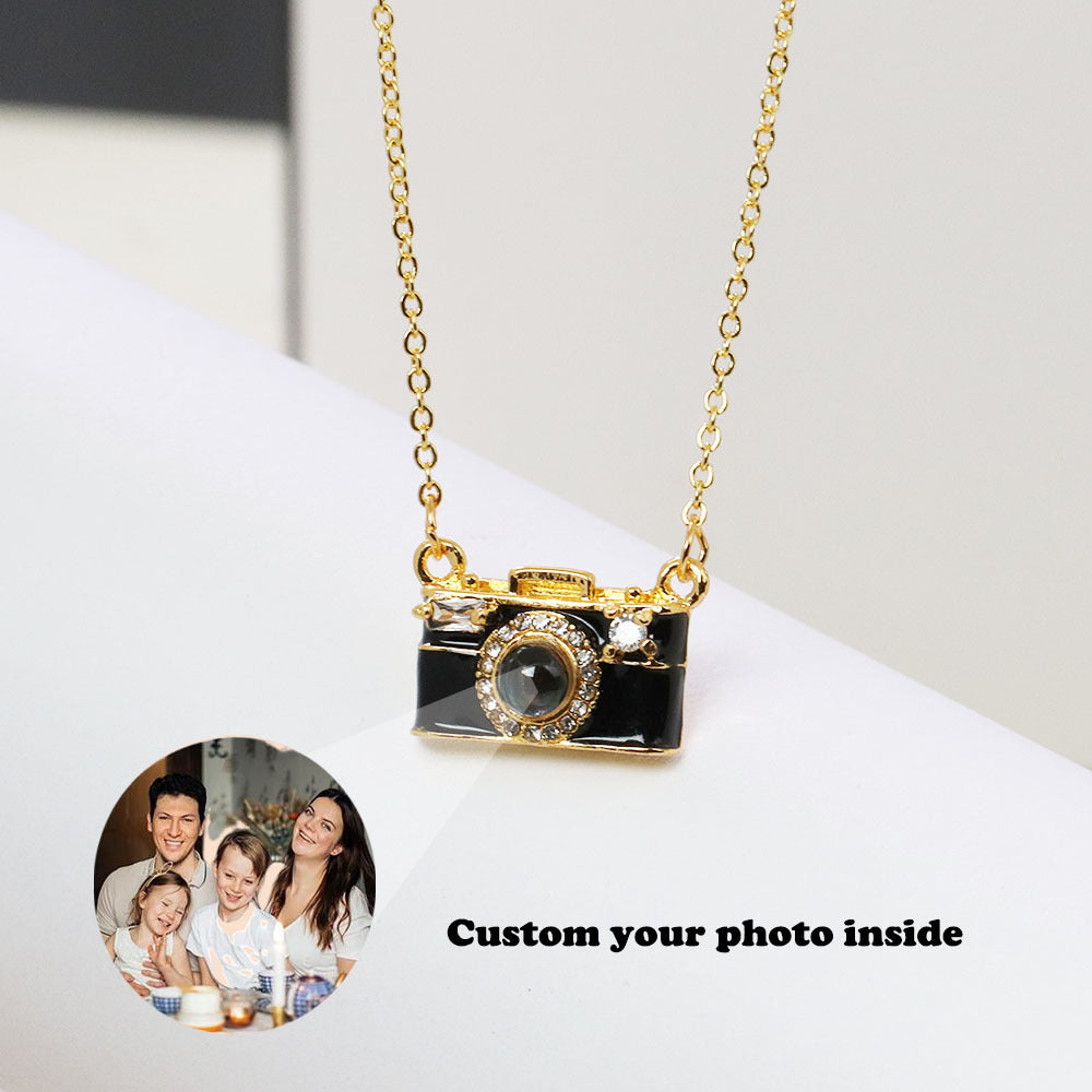 Personalized Photo Necklace Projection Gem Black Camera Necklace Anniversary Gifts for Her