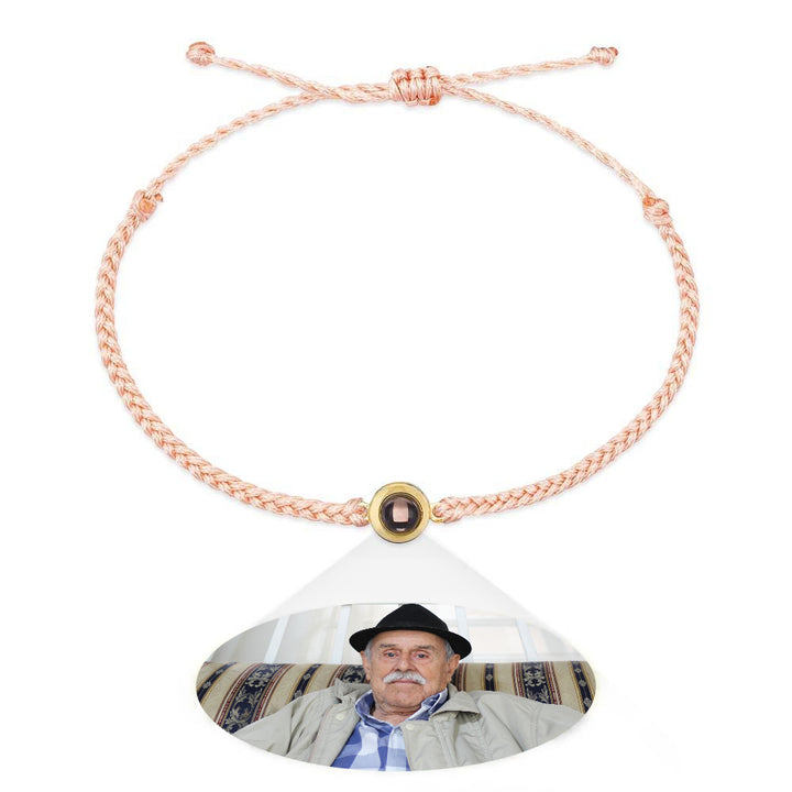 Personalized Photo Projection Couple Bracelet Braided Black Rope Bracelet Gift for Parents and Grandparents