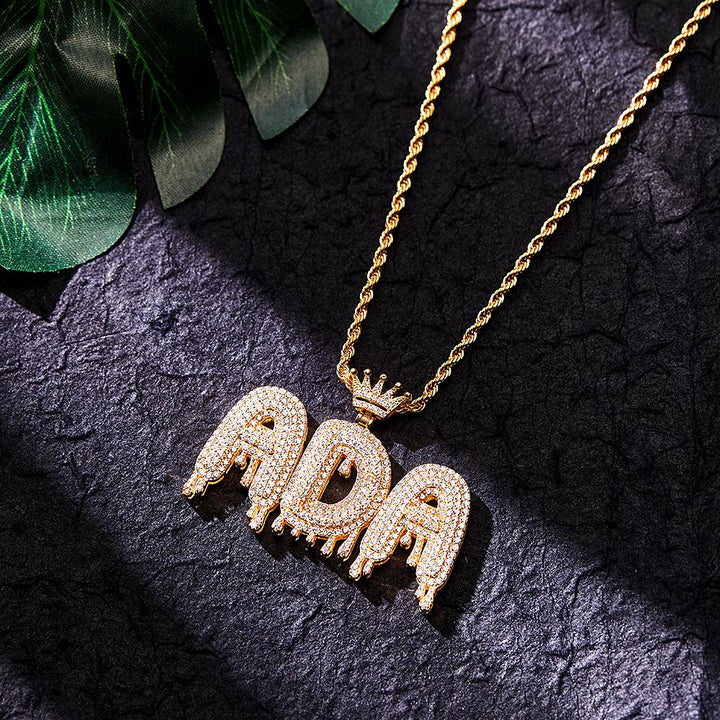 Custom Initial Letter Necklace Personalized Bling Name Pendant Hip Hop Necklace for Men Women