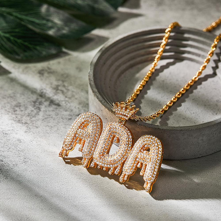 Custom Initial Letter Necklace Personalized Bling Name Pendant Hip Hop Necklace for Men Women