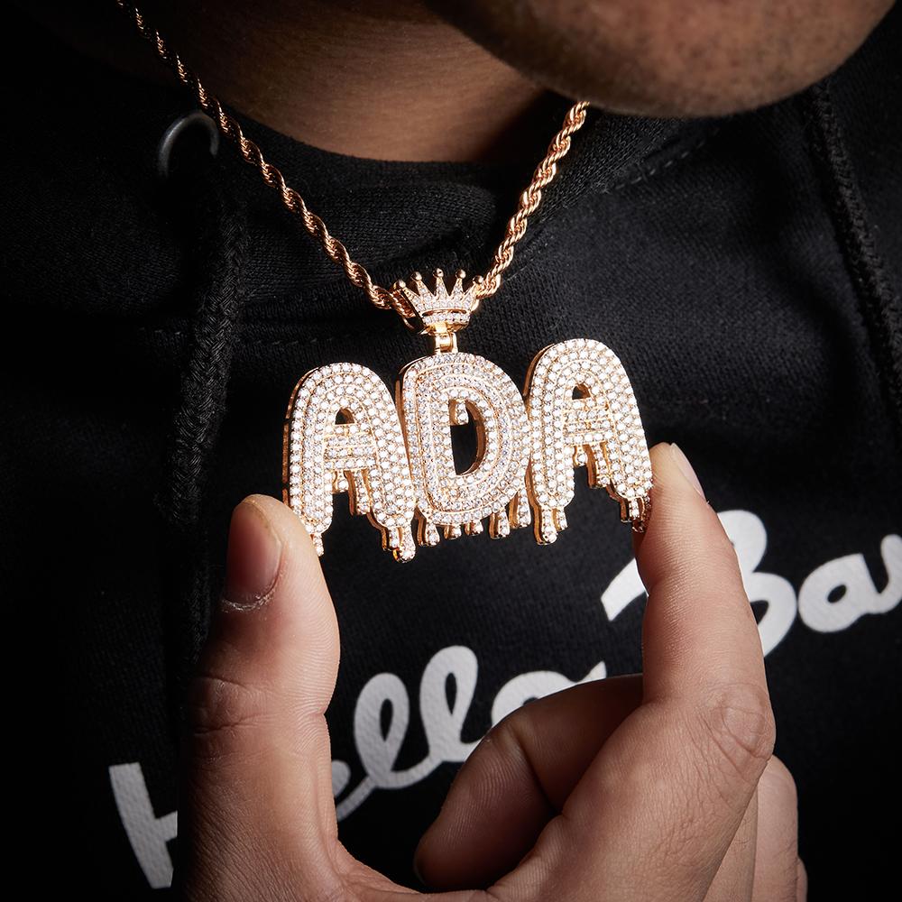 Custom Initial Letter Necklace Personalized Bling Name Pendant Hip Hop Necklace for Men Women