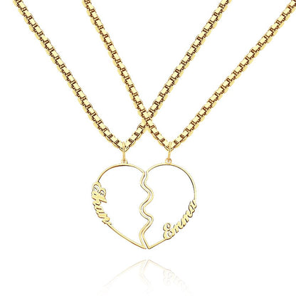 Matching Name Necklace Personalized Romantic Love Heart Couple Necklace