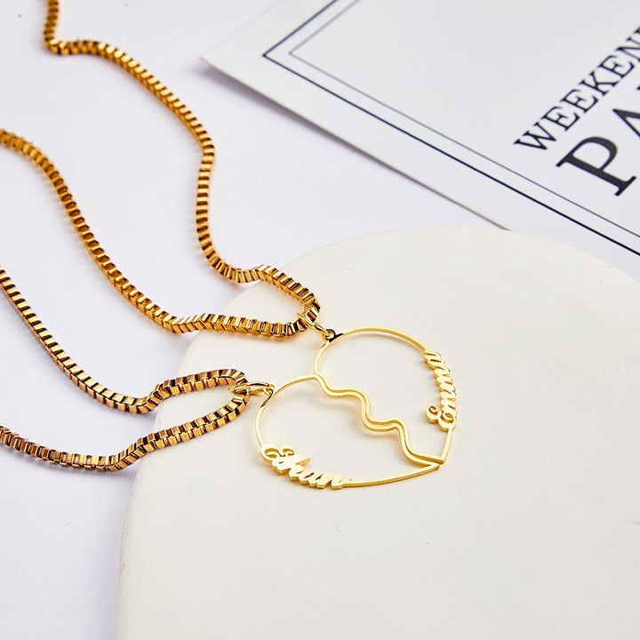 Matching Name Necklace Personalized Romantic Love Heart Couple Necklace