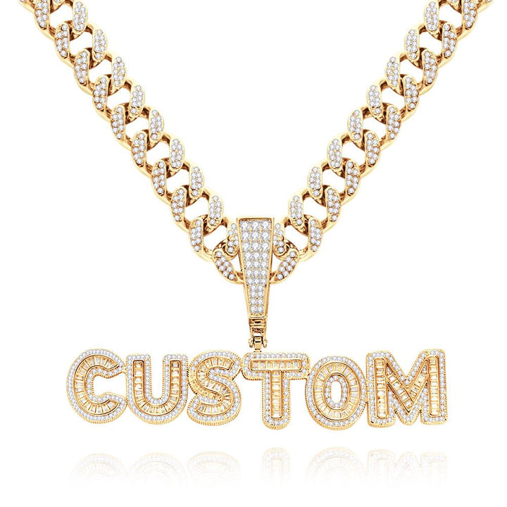 Custom Letter Men's Pendant Necklace with Bling Cuban Link Chain Jewelry Gift