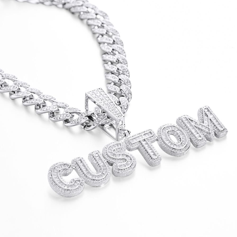 Custom Letter Men's Pendant Necklace with Bling Cuban Link Chain Jewelry Gift
