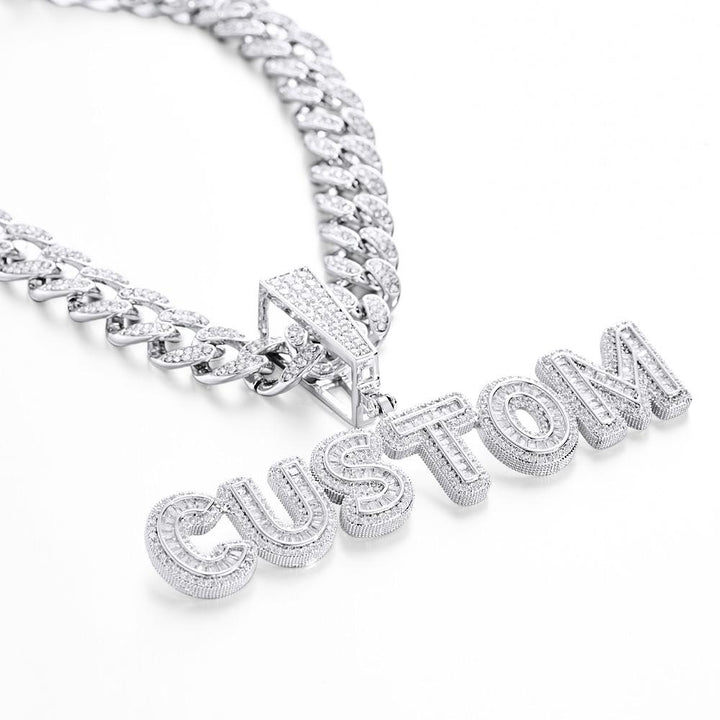 Custom Letter Men's Pendant Necklace with Bling Cuban Link Chain Jewelry Gift