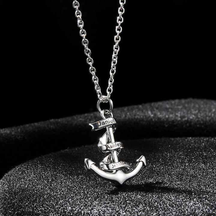 Custom Engraved Name Necklace Anchor Pendant Necklace