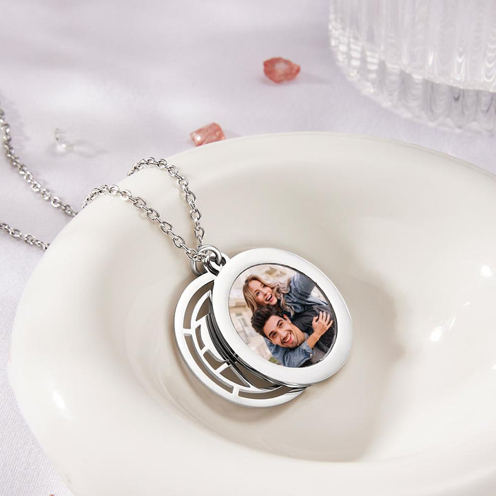 Personalized Photo Engraved Necklace Slidable Global Travel Locket Necklaces