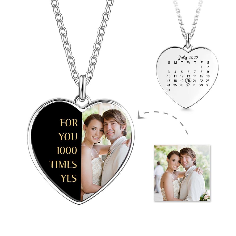 Engraved Heart Photo Necklace With Custom Half-heat Shaped Words And Photo