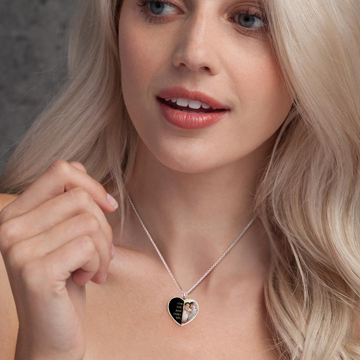 Engraved Heart Photo Necklace With Custom Half-heat Shaped Words And Photo