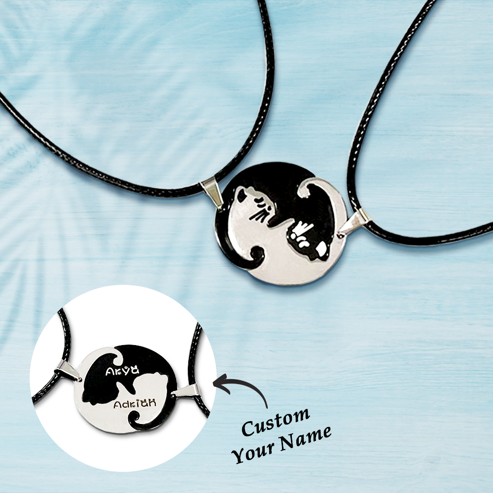Personalized Matching Cat Necklace for Couples