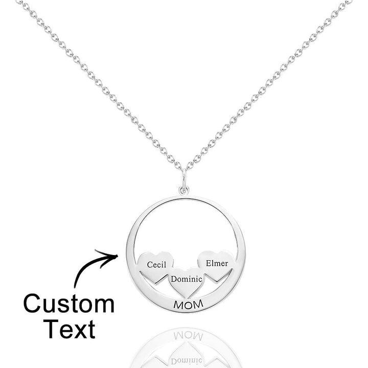 Custom Engraved Necklace Circle Hearts Mom Pendant Necklace Creative Gift