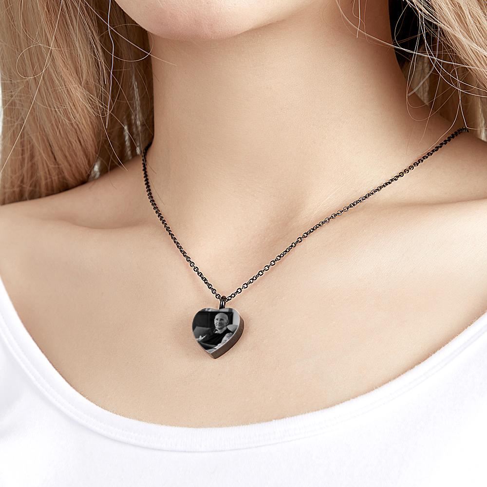 Custom Photo Engraved Necklace Ashes Heart Gifts