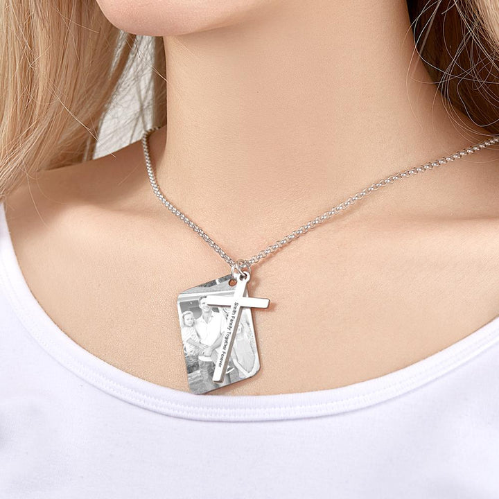 Personalized Photo Calendar Engraved Stainless Steel Cross Necklace Custom Message Pendant Father's Day Gift