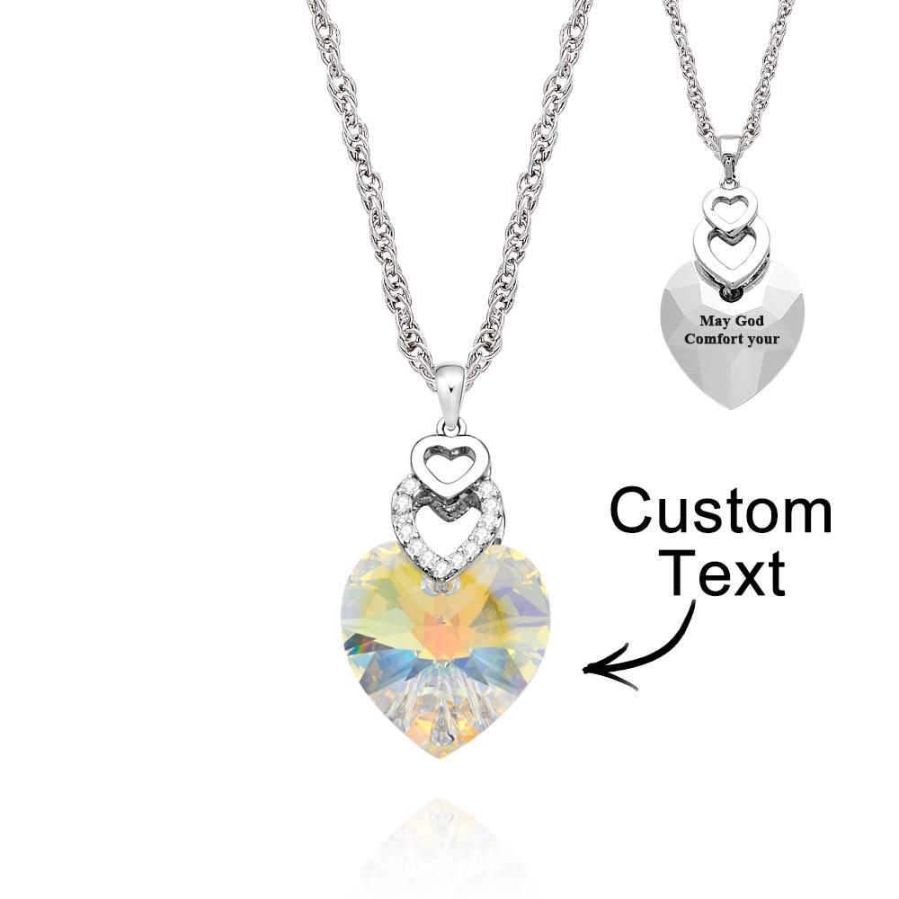 Custom Engraved Necklace Heart Colorful Light Crystal Delicate Gifts