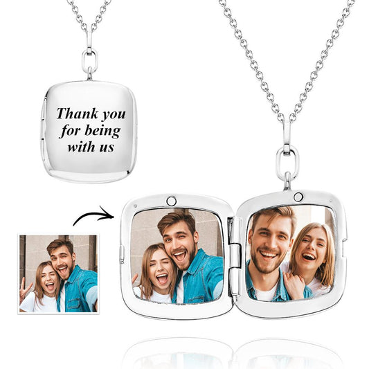 Custom Locket Photo Necklace Personalized Engraved Memorial Picture Pendant Gift For Her