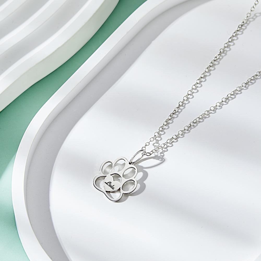 Personalized Paw Necklace with Name Dog Paw Necklace