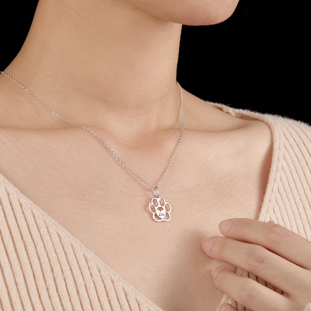Personalized Paw Necklace with Name Dog Paw Necklace