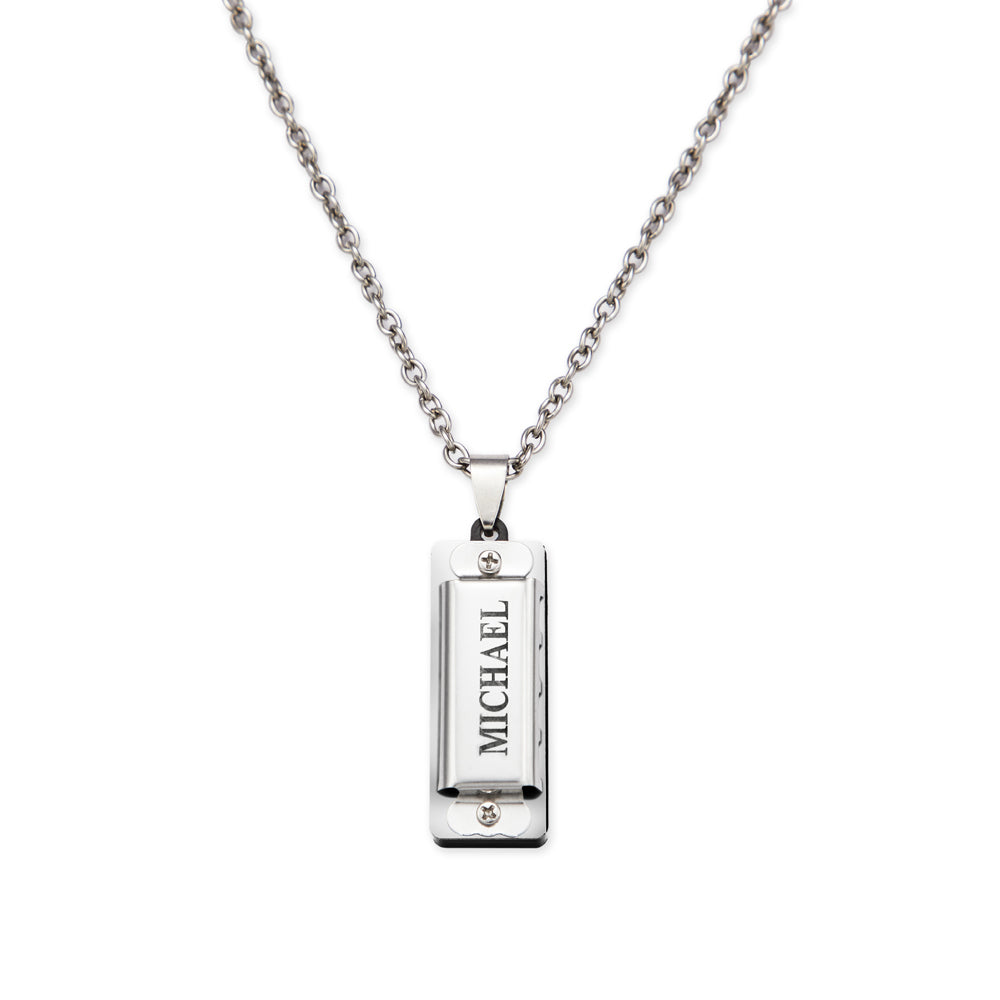 Custom Engraved Small Harmonica Pendant Necklace